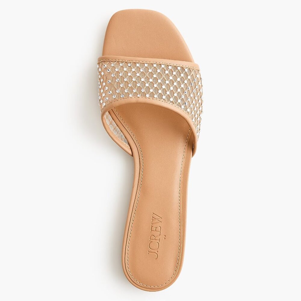 J. Crew Nude Rhinestone Mesh Slide Sandals/NWT/9M - Picture 2 of 10